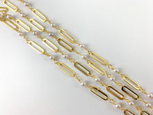 Load image into Gallery viewer, 18K Gold Plated Brass Paperclip Style Chain with Imitation Pearls Single Layer Chain by Spool
