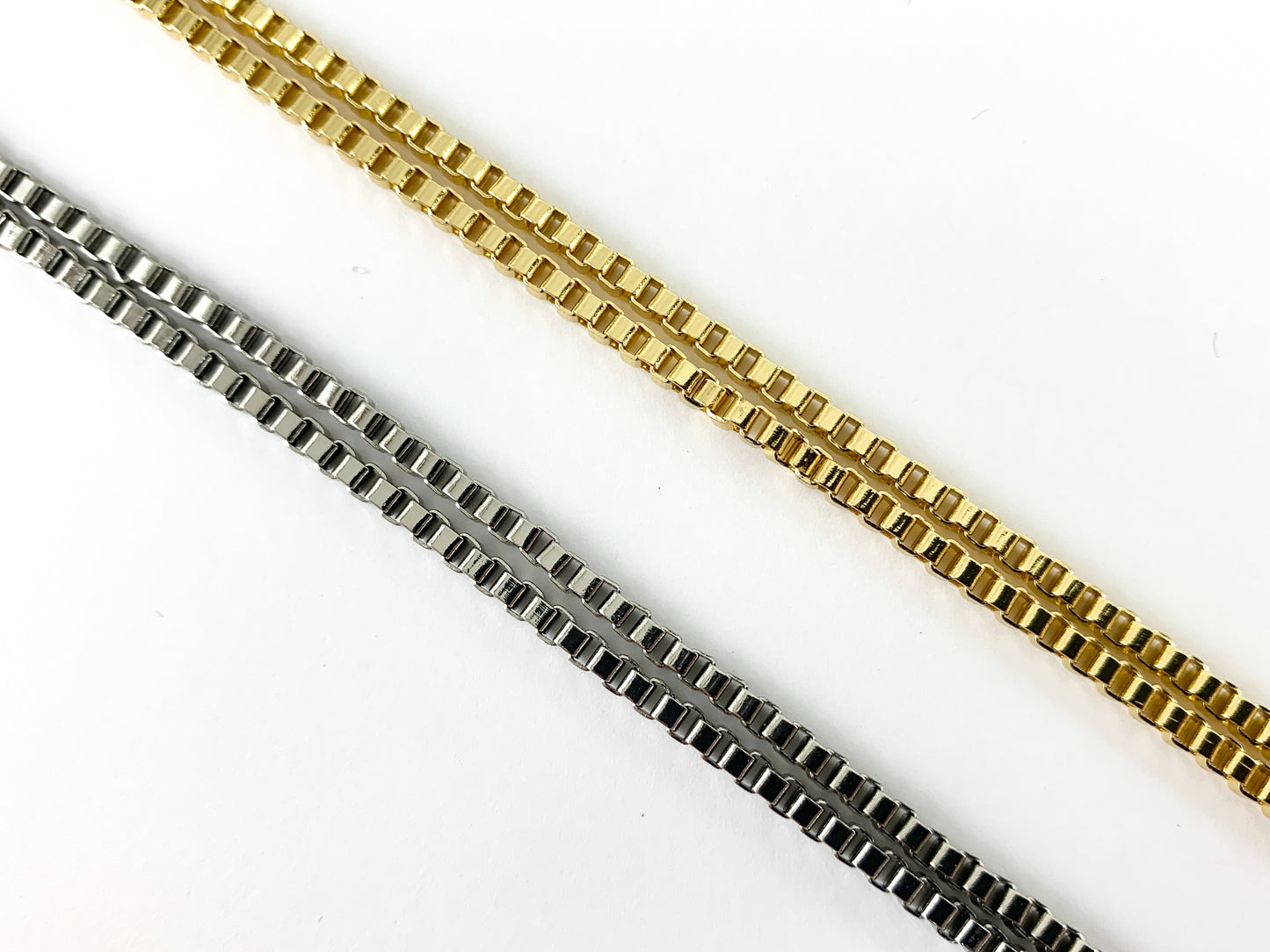 Cadena de caja de cobre chapada en oro/platino de 18 quilates para fabricación de collares y pulseras para hombres y mujeres