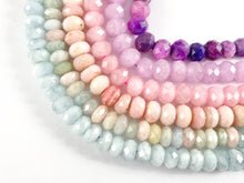 Load image into Gallery viewer, High Quality Handcut Natural Pastel Color Stones Rondelle Pink Opal, Rose QZ, Lavender Amethyst, Aquamarine, Morganite, Sugilite Around 15&quot;
