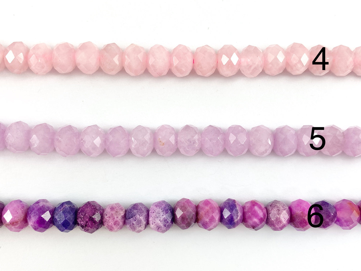 Piedras de color pastel naturales cortadas a mano de alta calidad Rondelle ópalo rosa, rosa QZ, amatista lavanda, aguamarina, morganita, sugilita alrededor de 15"