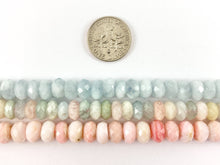 Load image into Gallery viewer, High Quality Handcut Natural Pastel Color Stones Rondelle Pink Opal, Rose QZ, Lavender Amethyst, Aquamarine, Morganite, Sugilite Around 15&quot;
