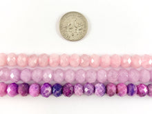 Load image into Gallery viewer, High Quality Handcut Natural Pastel Color Stones Rondelle Pink Opal, Rose QZ, Lavender Amethyst, Aquamarine, Morganite, Sugilite Around 15&quot;
