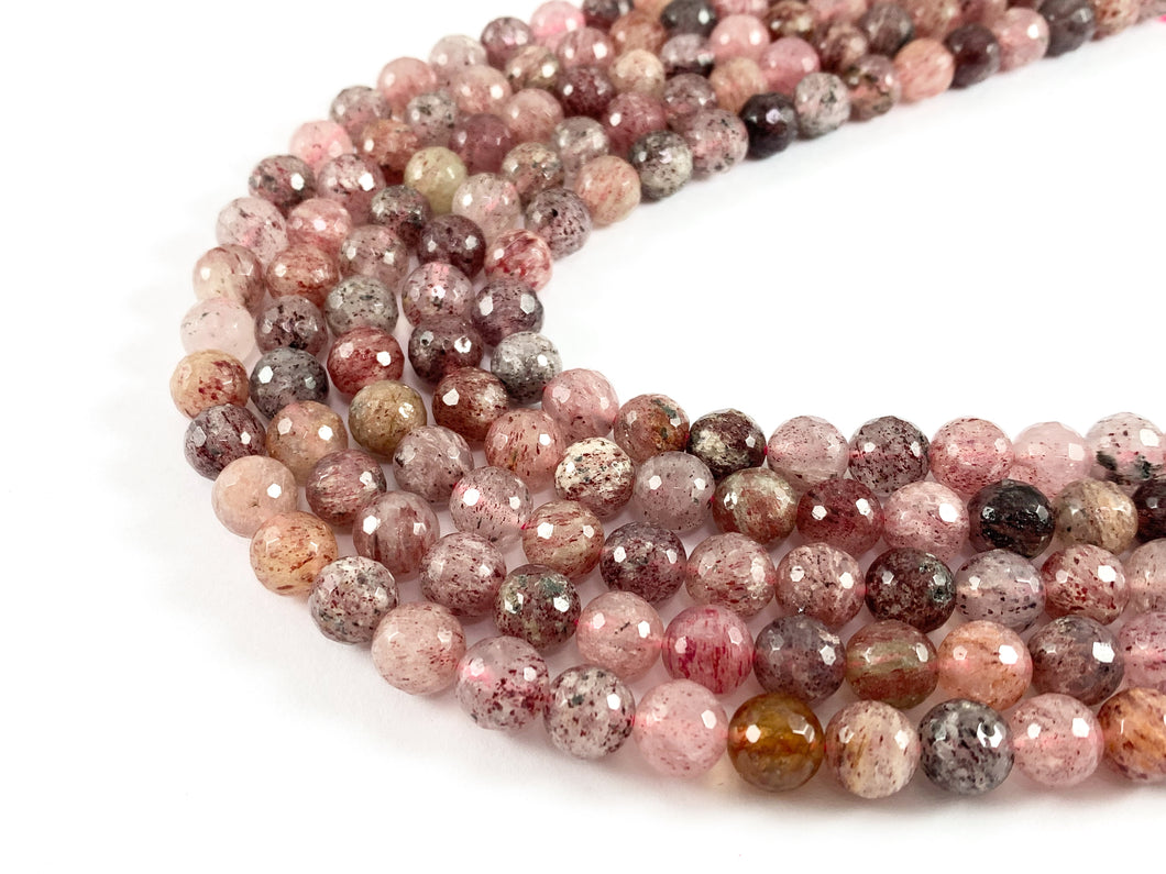 Natural Strawberry Quartz Faceted Round Hand Cut Shiny Natural Gemstone Beads 6mm 8mm 10mm For Jewelry Making 15