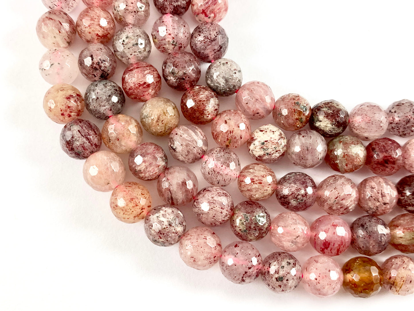 Natural Strawberry Quartz Faceted Round Hand Cut Shiny Natural Gemstone Beads 6mm 8mm 10mm For Jewelry Making 15"-16"