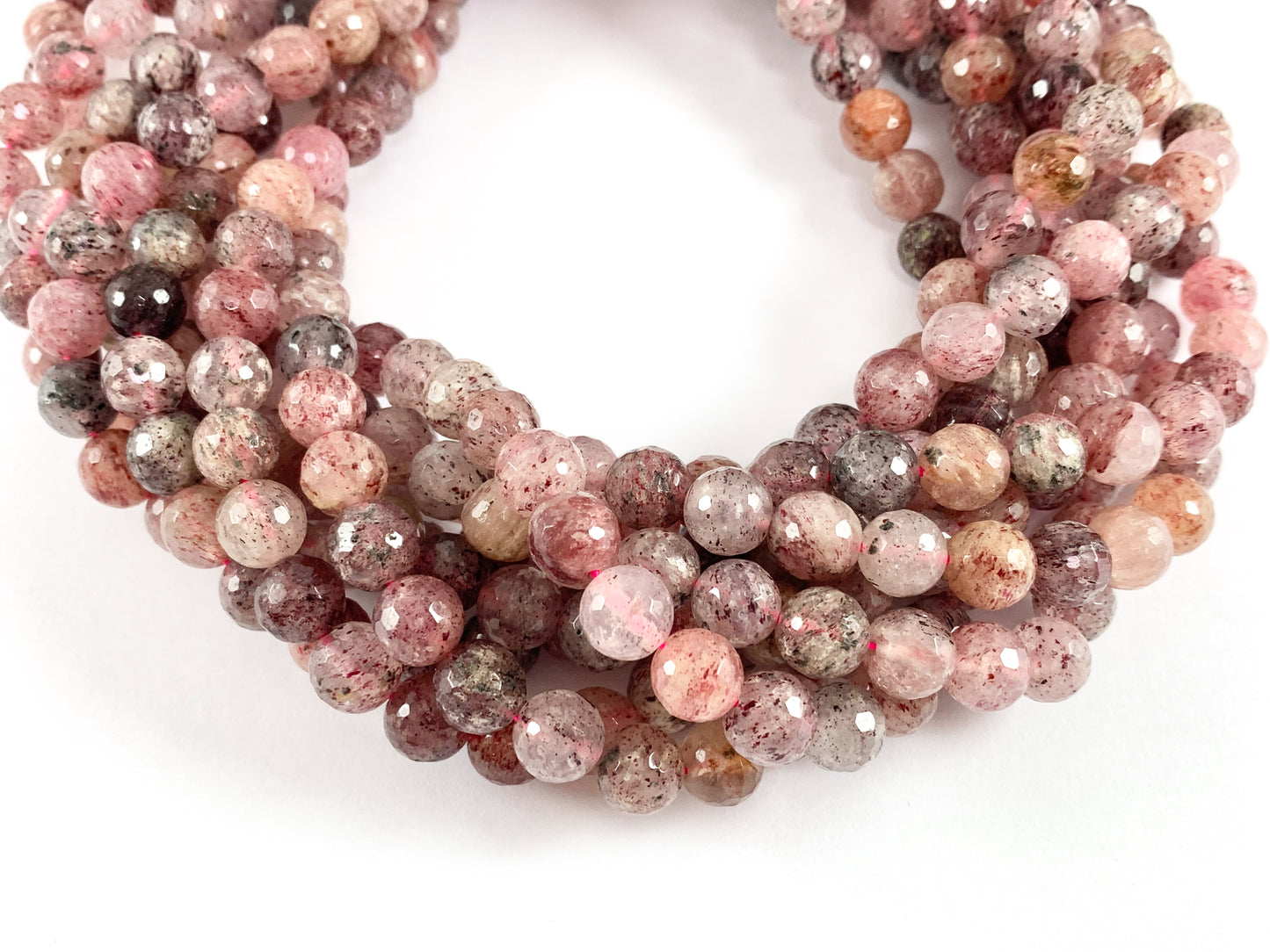 Natural Strawberry Quartz Faceted Round Hand Cut Shiny Natural Gemstone Beads 6mm 8mm 10mm For Jewelry Making 15"-16"