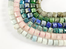 Load image into Gallery viewer, High Quality Handcut Natural Stones Tube Beads Aquamarine, Rose Quartz, Apatite, Lapis, Canadian Jade, Labradorite Around 15&quot;
