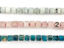 Load image into Gallery viewer, High Quality Handcut Natural Stones Tube Beads Aquamarine, Rose Quartz, Apatite, Lapis, Canadian Jade, Labradorite Around 15&quot;
