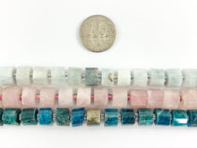 Load image into Gallery viewer, High Quality Handcut Natural Stones Tube Beads Aquamarine, Rose Quartz, Apatite, Lapis, Canadian Jade, Labradorite Around 15&quot;
