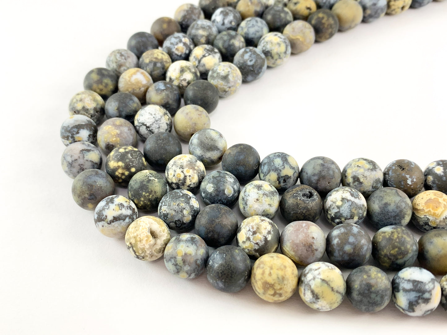 Natural amarillo azul océano jaspe redondo liso mate cuentas de piedras preciosas naturales para hombres/mujeres fabricación de joyas 15 "-16"