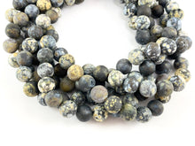 Cargar imagen en el visor de la galería, Natural amarillo azul océano jaspe redondo liso mate cuentas de piedras preciosas naturales para hombres/mujeres fabricación de joyas 15 &quot;-16&quot;
