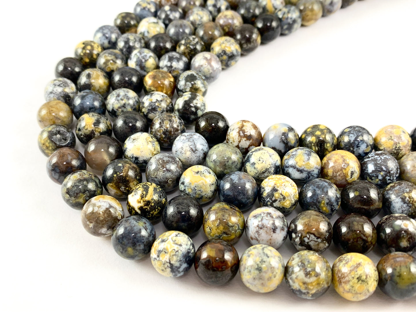 Natural Yellow Blue Ocean Jasper Round Smooth Shiny Natural Gemstone Beads For Men/Women's Jewelry Making 15"-16"