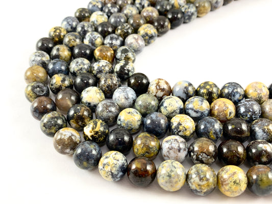 Natural Yellow Blue Ocean Jasper Round Smooth Shiny Natural Gemstone Beads For Men/Women's Jewelry Making 15"-16"