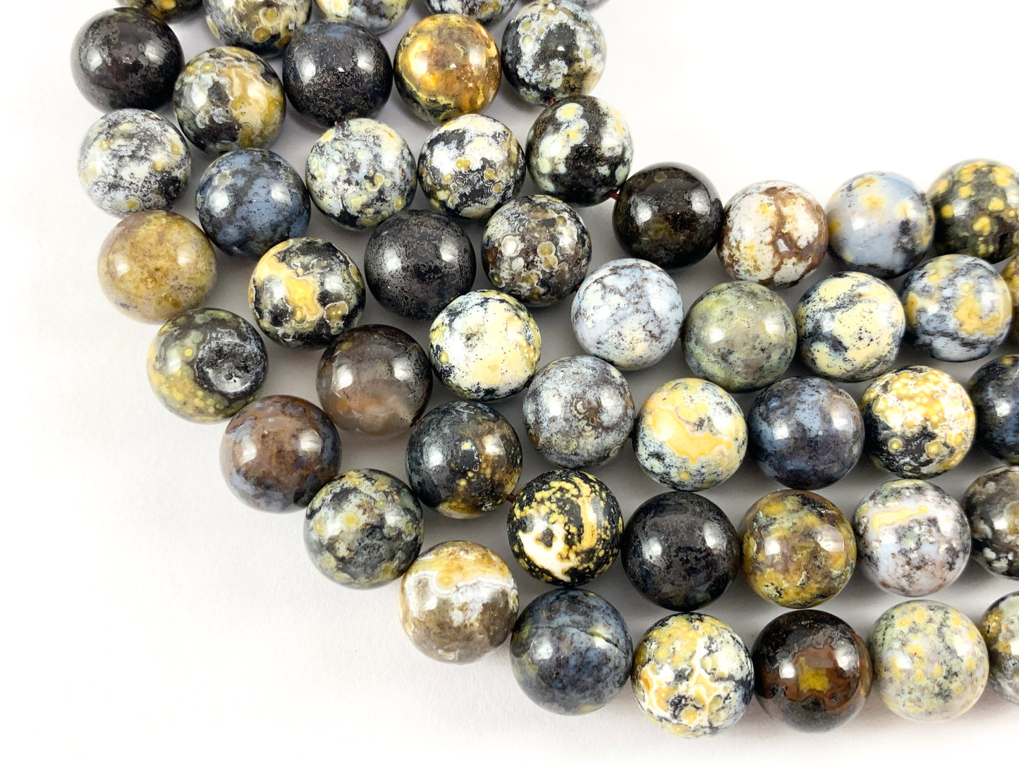 Natural Yellow Blue Ocean Jasper Round Smooth Shiny Natural Gemstone Beads For Men/Women's Jewelry Making 15"-16"