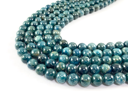 Natural Blue Apatite Round Smooth Shiny Natural Gemstone Beads For Men/Women's Jewelry Making 15"-16"