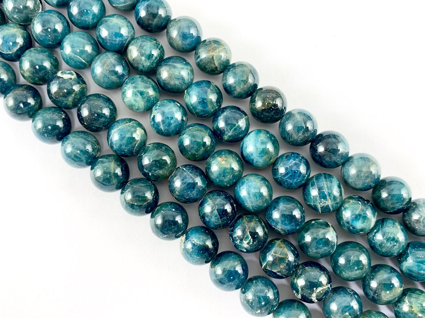 Cuentas de piedras preciosas naturales brillantes redondas de apatita azul natural para fabricación de joyas de hombres y mujeres de 15 a 16 pulgadas