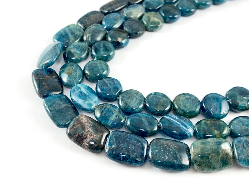 Natural Apatite Dark Blue Dark Teal Natural Stone in Rectangle, Coin and Oval Shape Around 15