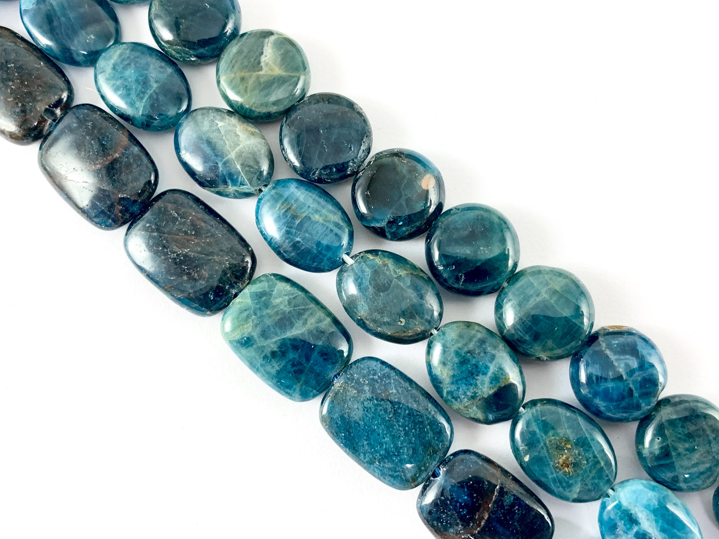 Natural Apatite Dark Blue Dark Teal Natural Stone in Rectangle, Coin and Oval Shape Around 15"