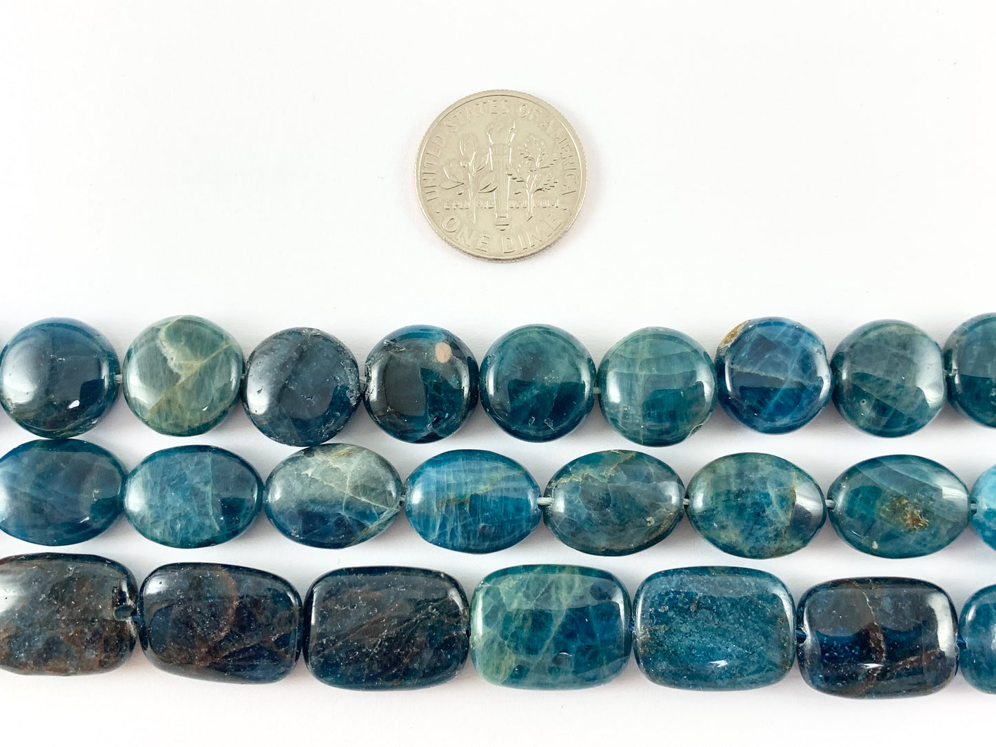 Natural Apatite Dark Blue Dark Teal Natural Stone in Rectangle, Coin and Oval Shape Around 15"