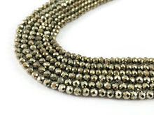 Load image into Gallery viewer, Pyrite Faceted Round Rondelle Hand Cut Tiny Shiny Beads 2mm 3mm 4mm For Jewelry Making 15&quot;-16&quot;
