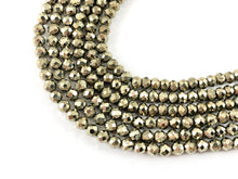 Load image into Gallery viewer, Pyrite Faceted Round Rondelle Hand Cut Tiny Shiny Beads 2mm 3mm 4mm For Jewelry Making 15&quot;-16&quot;
