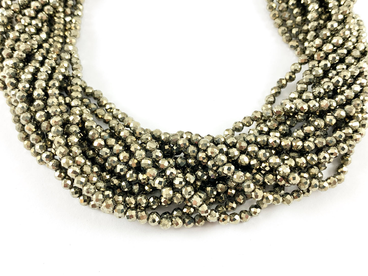 Pyrite Faceted Round Rondelle Hand Cut Tiny Shiny Beads 2mm 3mm 4mm For Jewelry Making 15"-16"