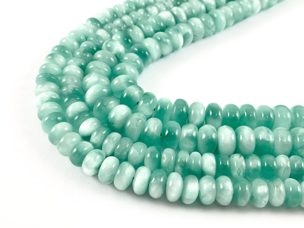 Grade AAA Green Angelite/ Green Moonstone/ Aqua Green Angelite Rondelle Smooth Shiny Natural Gemstone Beads 15