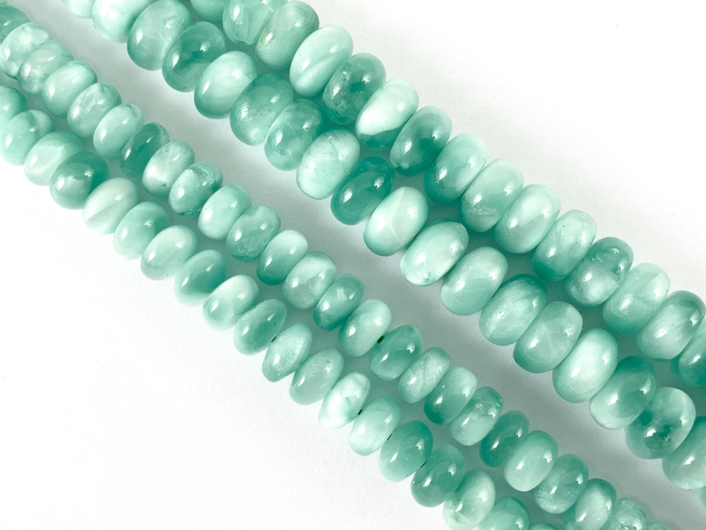 Grado AAA Angelita Verde / Piedra Lunar Verde / Angelita Verde Aqua Rondelle Cuentas de Piedras Preciosas Naturales Suaves y Brillantes 15"-16"