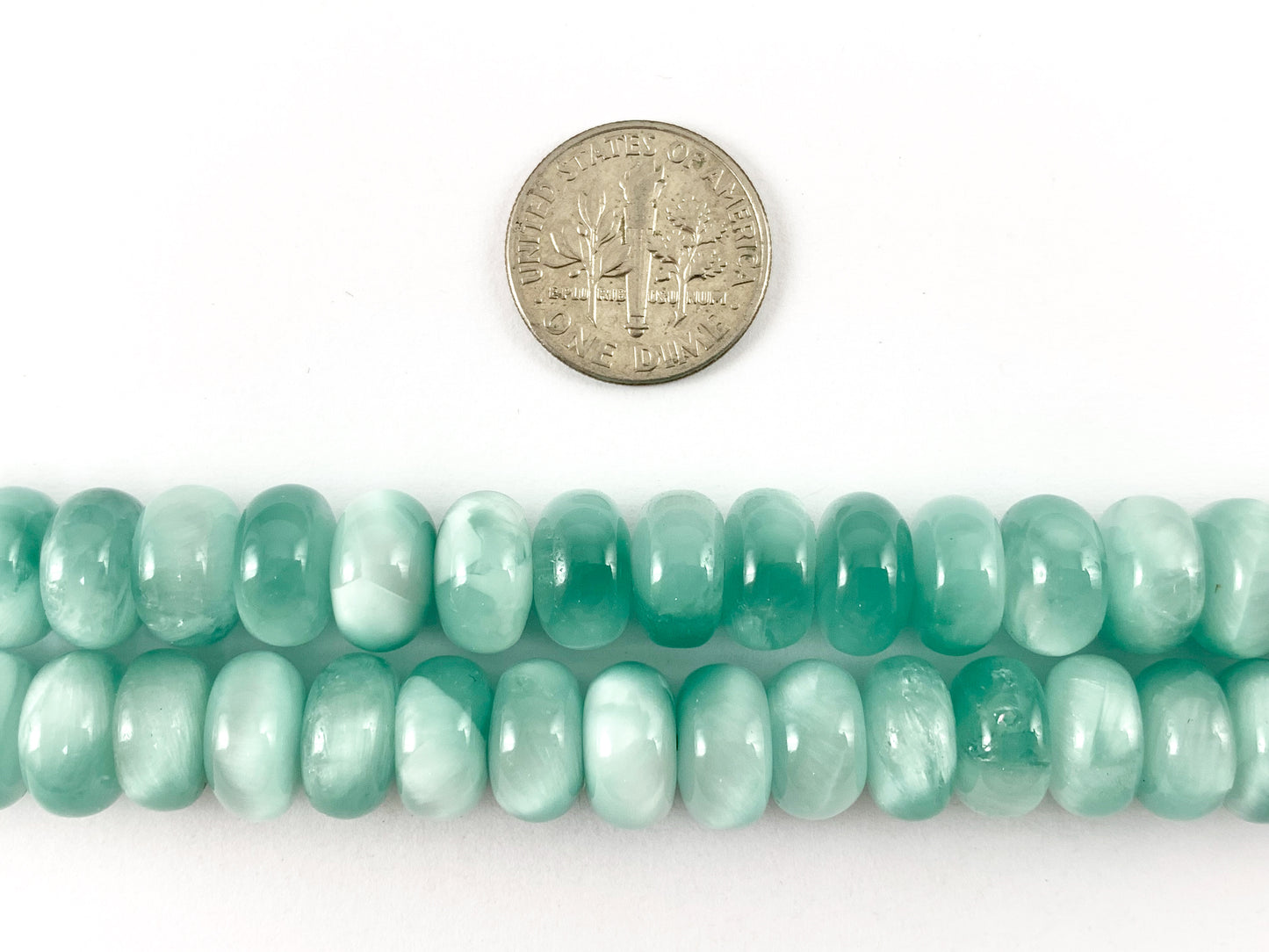 Grado AAA Angelita Verde / Piedra Lunar Verde / Angelita Verde Aqua Rondelle Cuentas de Piedras Preciosas Naturales Suaves y Brillantes 15"-16"