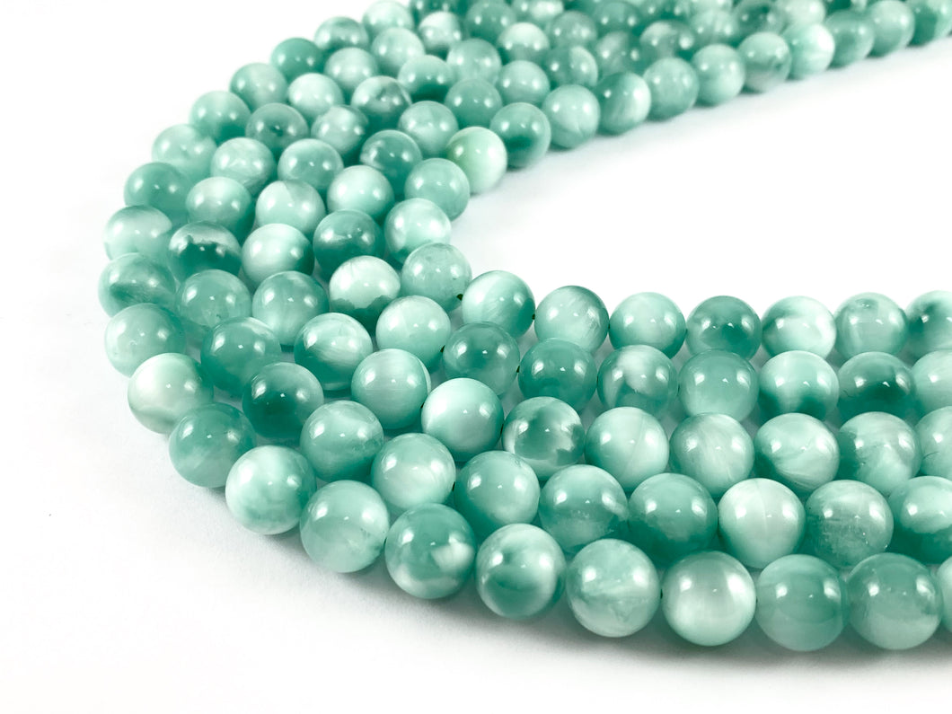 Grade AAA Green Angelite/ Green Moonstone/ Aqua Green Angelite Round Smooth Shiny Natural Gemstone Beads 15