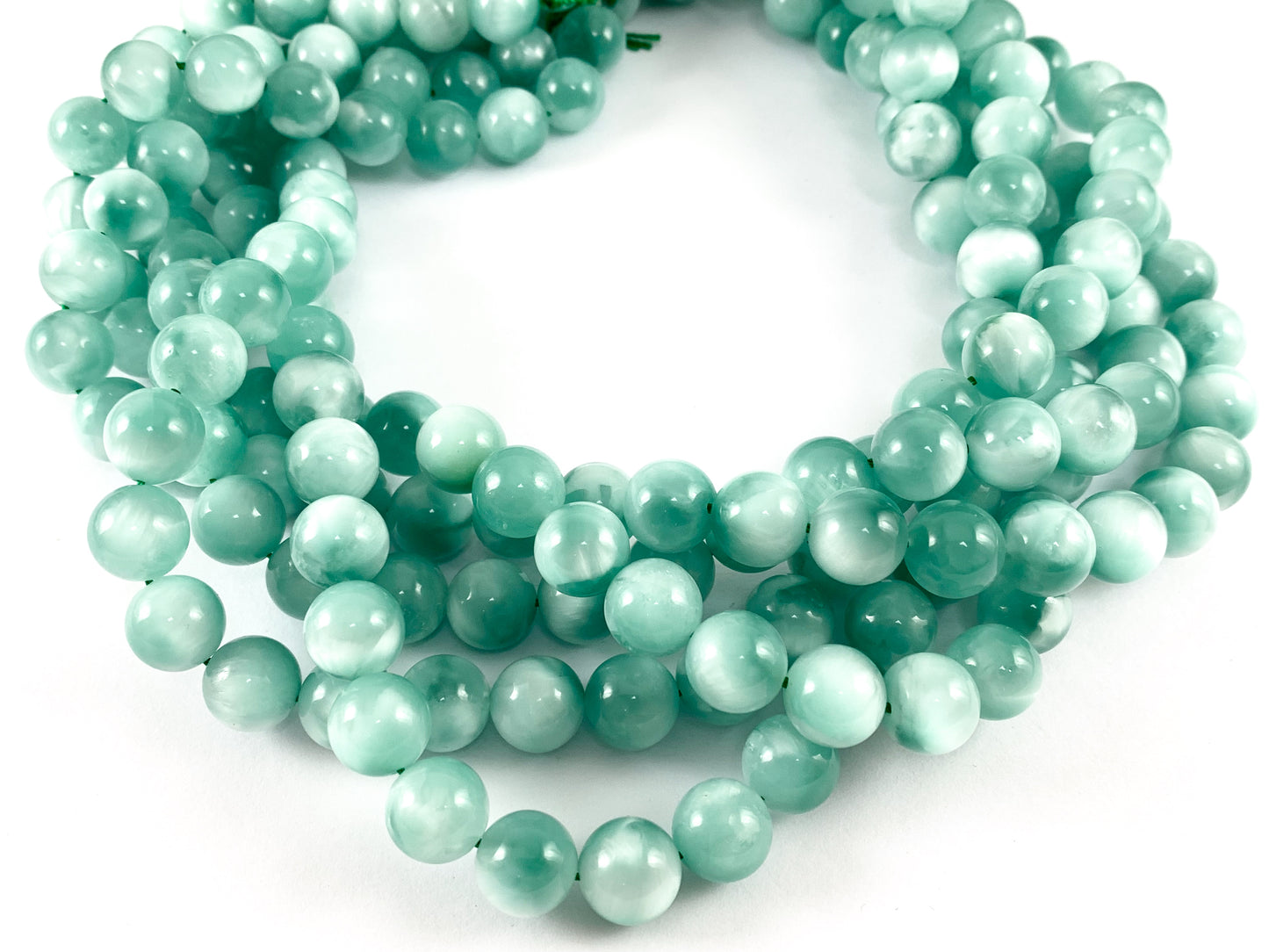 Grado AAA Angelita Verde / Piedra Lunar Verde / Angelita Verde Aqua Redondas Lisas Brillantes Cuentas de Piedras Preciosas Naturales 15"-16"