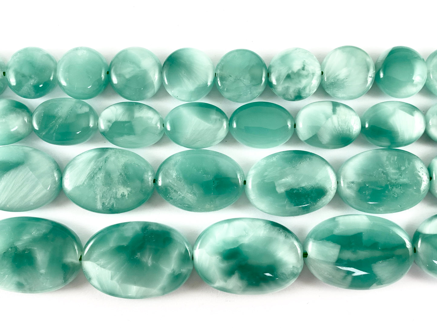 Natural Green Angelite/ Green Moonstone Pastel Green Color Natural Stone in Coin And Oval Shape Around 15"