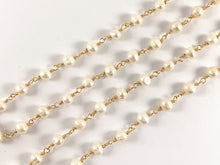 Load image into Gallery viewer, Real Gold 18K Plated Cream Freshwater Pearl Wired Chain For Jewelry Making/Designs 1 Spool
