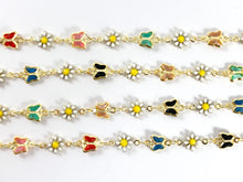 Load image into Gallery viewer, 18K Gold Plated Enamel Plated Copper White Daisy Flower with Multicolor Butterfly Chain 1 Spool
