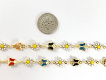 Load image into Gallery viewer, 18K Gold Plated Enamel Plated Copper White Daisy Flower with Multicolor Butterfly Chain 1 Spool
