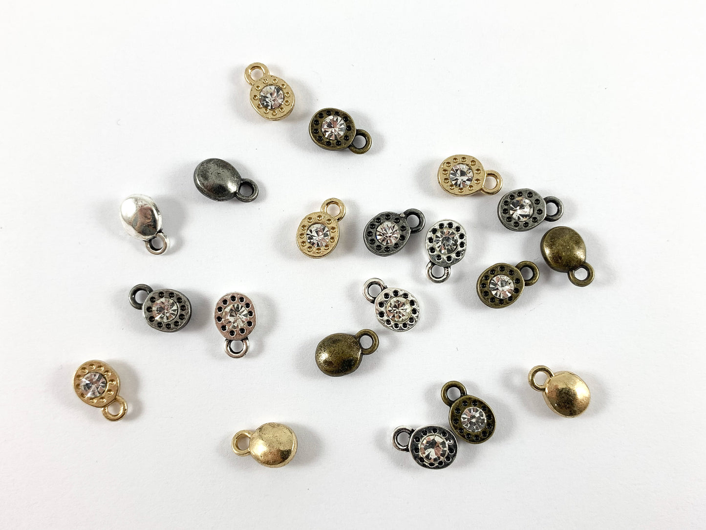 7mm Pewter Base Metal Tiny Clear Crystal Charm Mini Diamond Oval Charm Available in Bronze, Gold, Silver and Gunmetal 40 PCS Bag