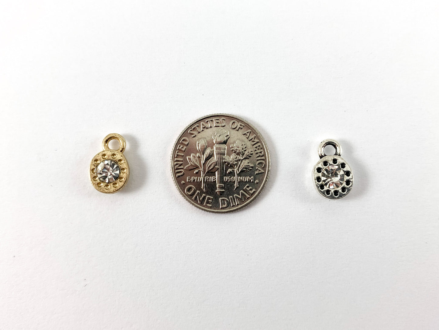 7mm Pewter Base Metal Tiny Clear Crystal Charm Mini Diamond Oval Charm Available in Bronze, Gold, Silver and Gunmetal 40 PCS Bag