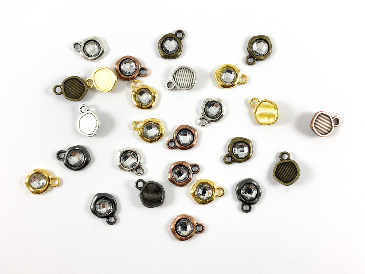 9.5mm Pewter Base Metal Tiny Clear Crystal Charm Mini Diamond Charm Available in Bronze, Copper, Gold, Silver and Gunmetal 50PCS Bag