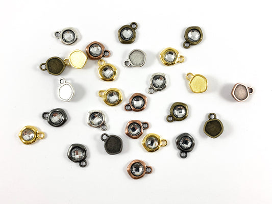 9.5mm Pewter Base Metal Tiny Clear Crystal Charm Mini Diamond Charm Available in Bronze, Copper, Gold, Silver and Gunmetal 50PCS Bag