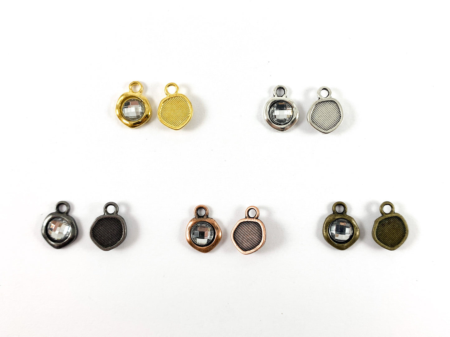 9.5mm Pewter Base Metal Tiny Clear Crystal Charm Mini Diamond Charm Available in Bronze, Copper, Gold, Silver and Gunmetal 50PCS Bag