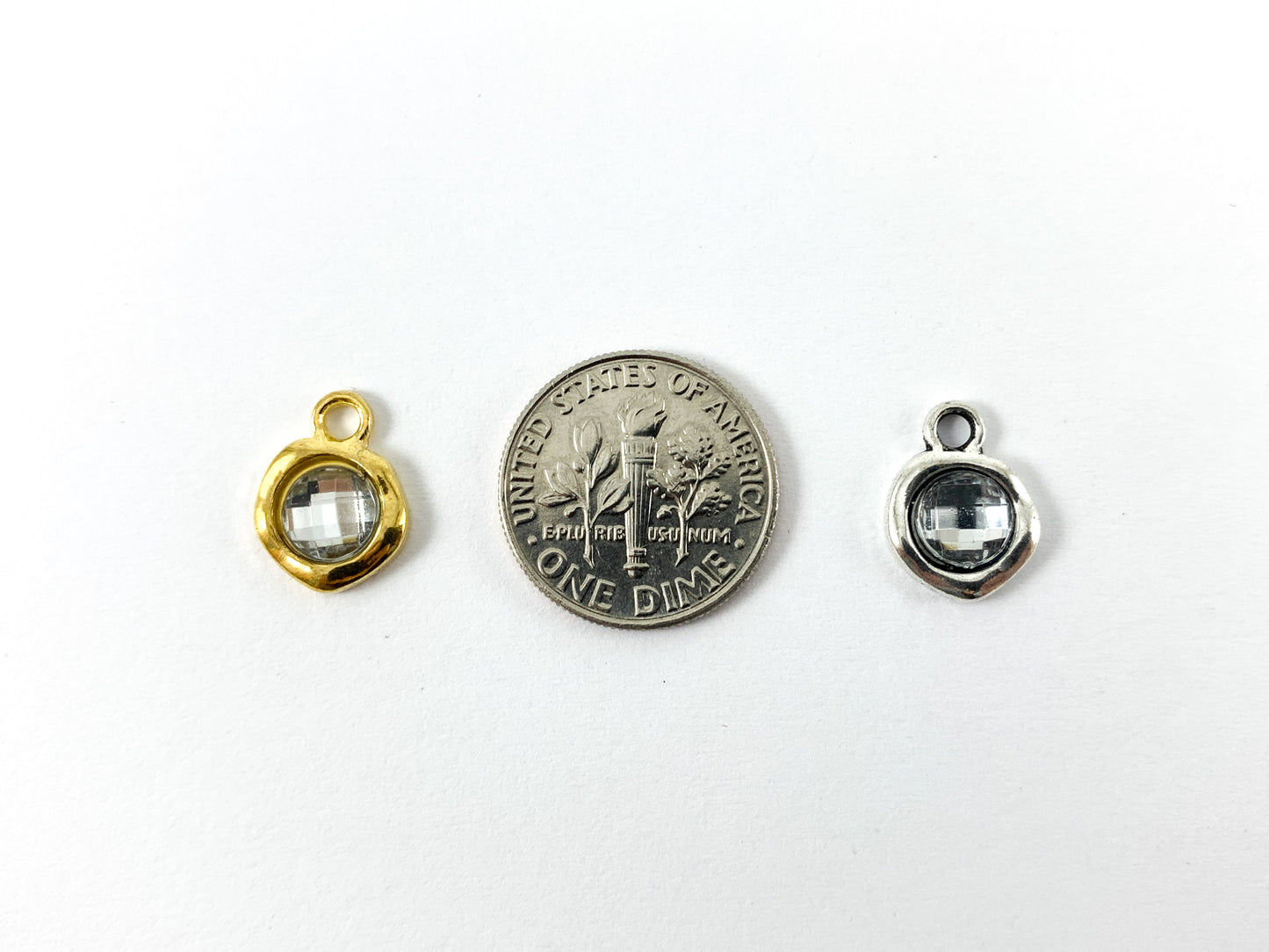 9.5mm Pewter Base Metal Tiny Clear Crystal Charm Mini Diamond Charm Available in Bronze, Copper, Gold, Silver and Gunmetal 50PCS Bag