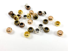 Load image into Gallery viewer, Pewter Base Metal Shiny Smooth Rondelle Large Hole Spacer Beads Rosy Gold, Gold, Silver, Bronze, Copper 125 Grams Bag
