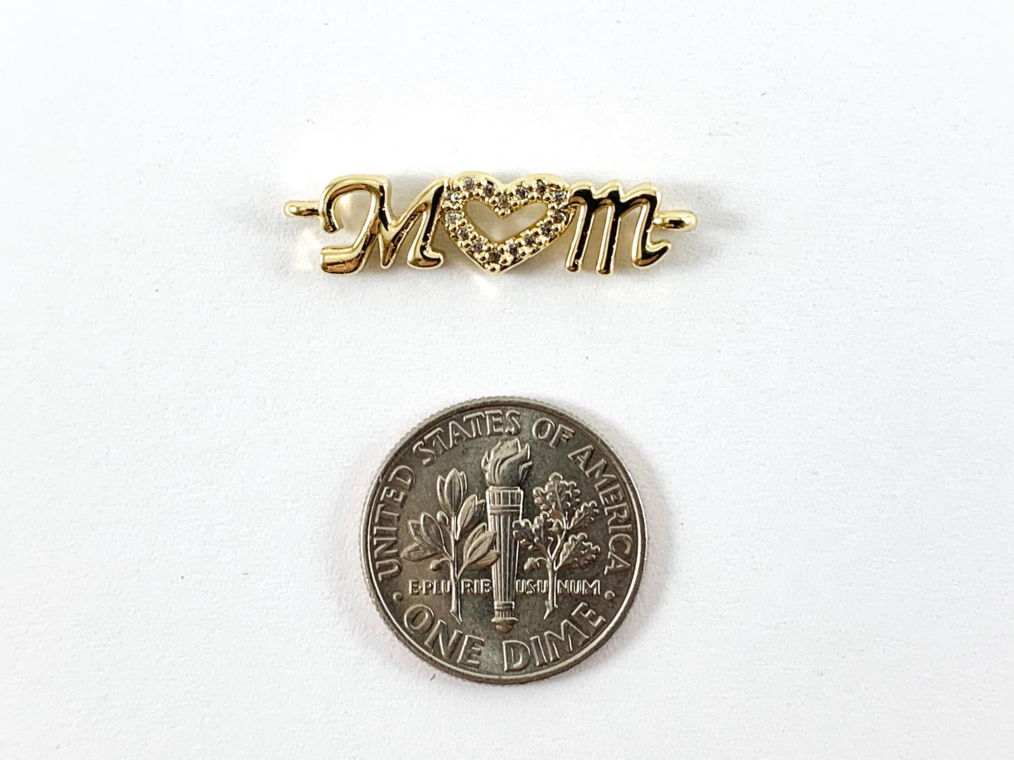 Encanto/conector pavimentado de barra para el día de la madre con Micro CZ chapado en oro real de 18 quilates sobre cobre, 5 piezas
