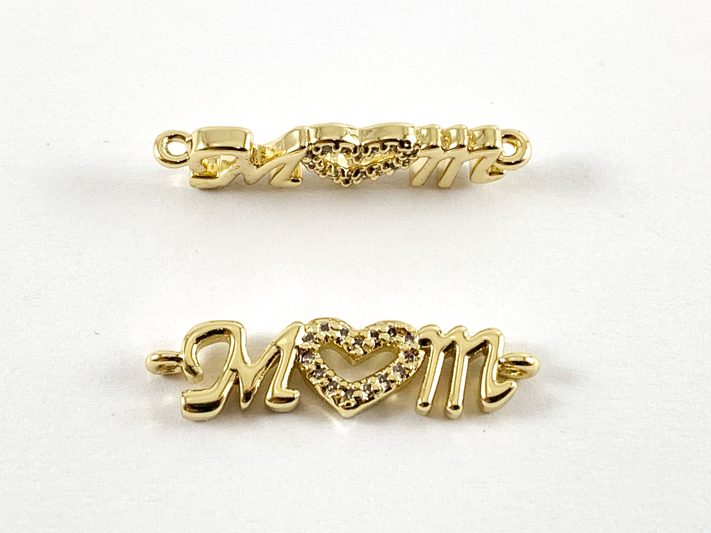 Encanto/conector pavimentado de barra para el día de la madre con Micro CZ chapado en oro real de 18 quilates sobre cobre, 5 piezas