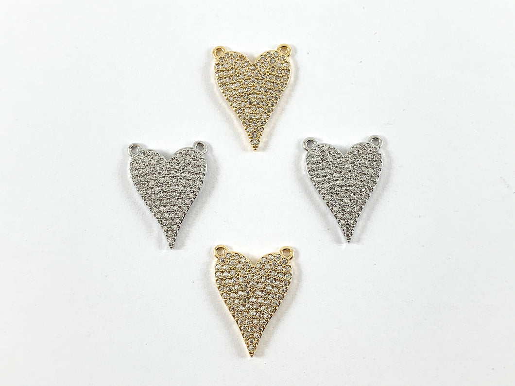 Real Gold 18K Plated Micro CZ Heart Pave Charm Over Copper 5PCS