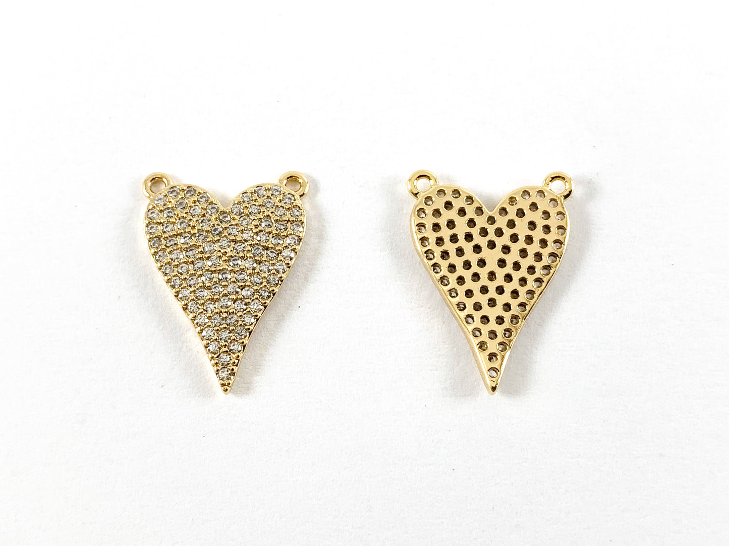 Real Gold 18K Plated Micro CZ Heart Pave Charm Over Copper 5PCS