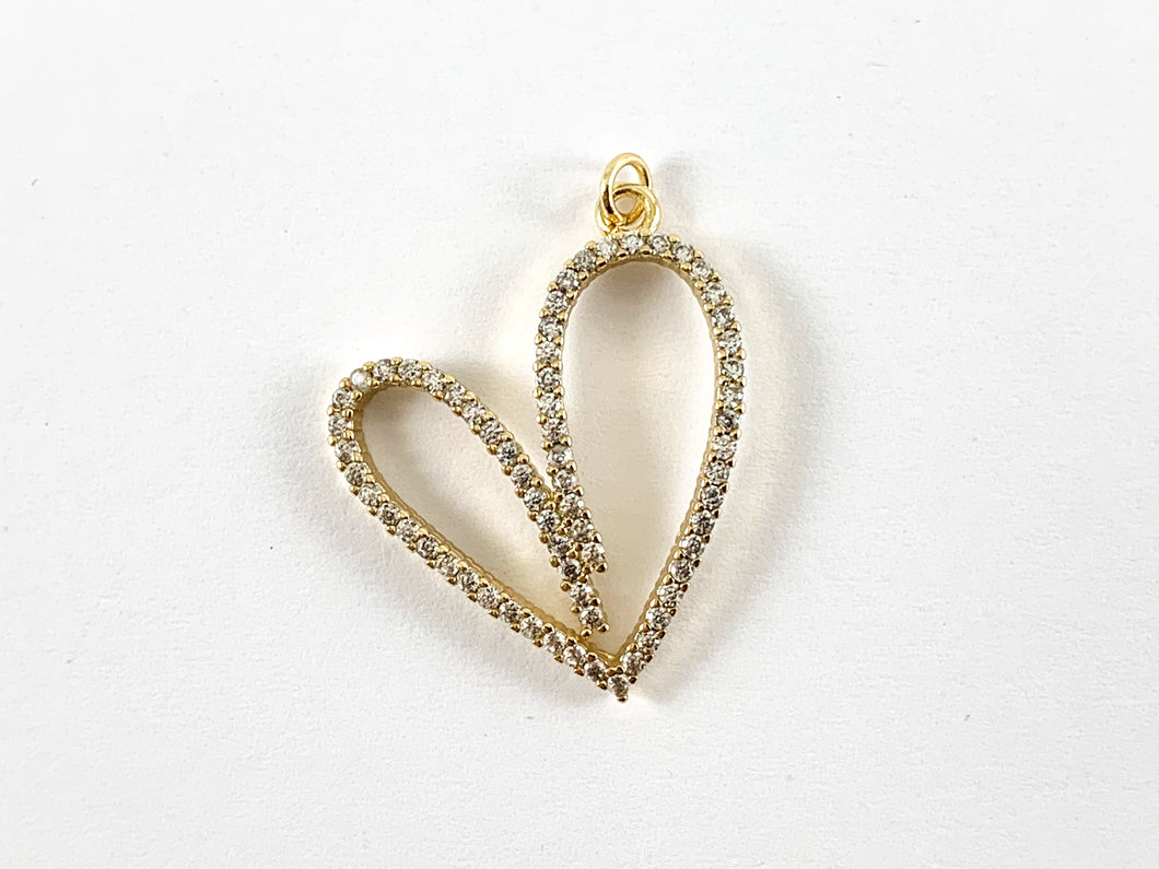 Real Gold 18K Plated Micro CZ Heart Pave Charm Over Copper 5PCS