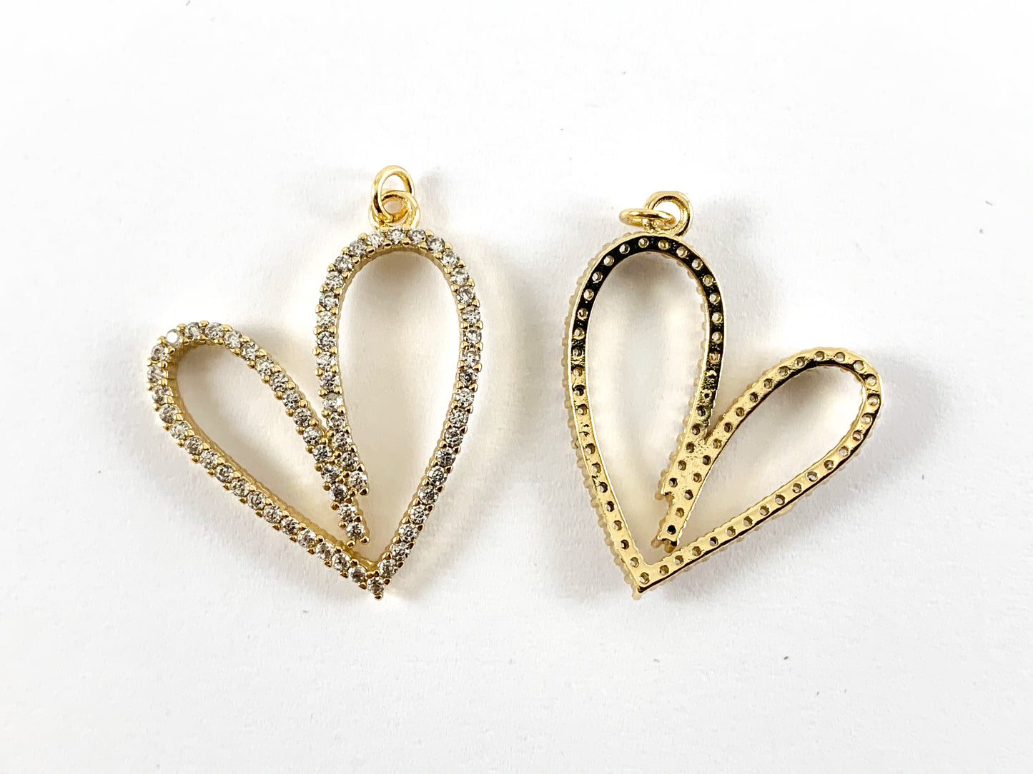 Real Gold 18K Plated Micro CZ Heart Pave Charm Over Copper 5PCS