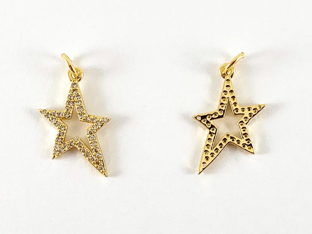 Real Gold 18K Plated Micro CZ  Pave Irregular Star Charm Over Brass 10PCS