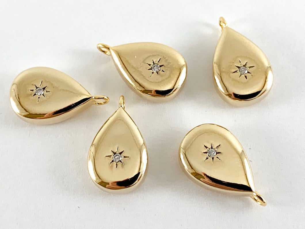 Real Gold 18K Plated Micro CZ  Pave Teardrop Charm Over Brass 8PCS