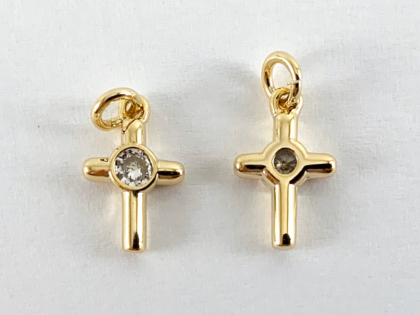 Real Gold 18K Plated Micro CZ  Pave Cross Charm Over Brass 10PCS